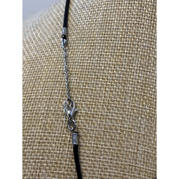 Owl Pendant Necklace Glass with Rhinestones on Black Cord 16”-18"  Handmade - Picture 3 of 3